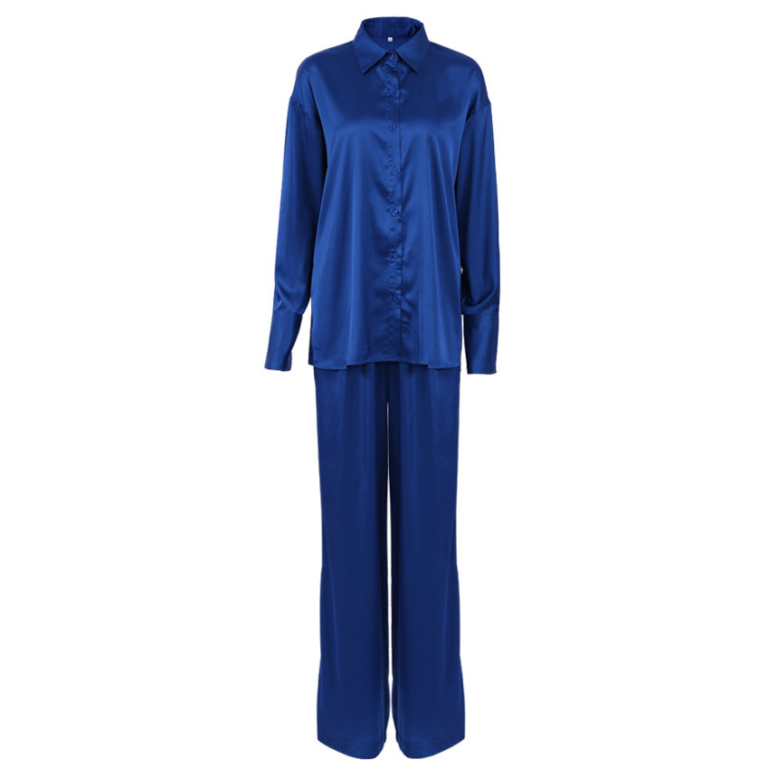 Casual Blue Two Pieces Long Sleeves Shirts and Pants Suits