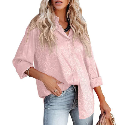 Leisure Satin Turnover Collar Long Sleeves Shirts