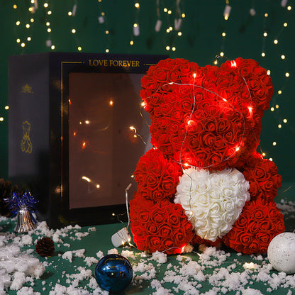 Valentine's Gift Preserved Flowers Rose Bear 25cm