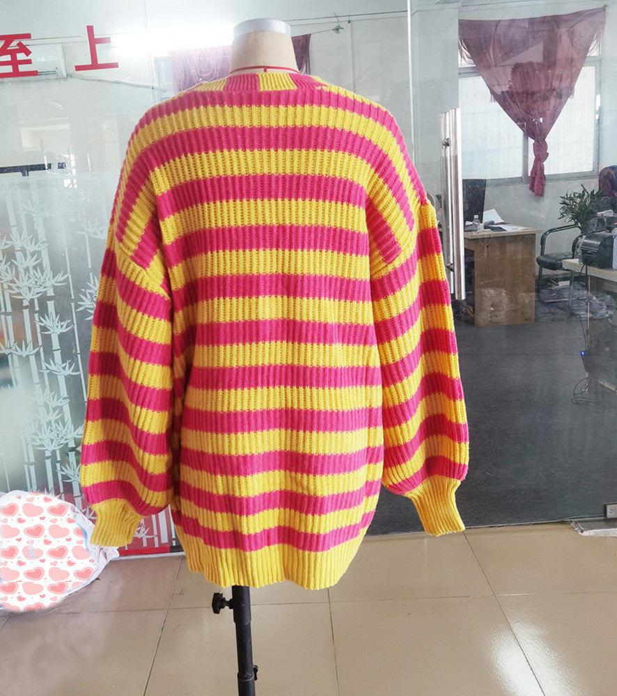 Women Striped Knitting Cardigan Sweaters