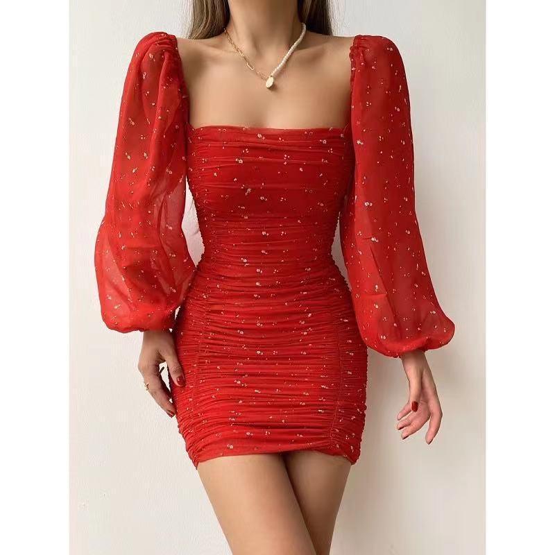Women Square Neckline Tight Bodycon Short Dresses-STYLEGOING