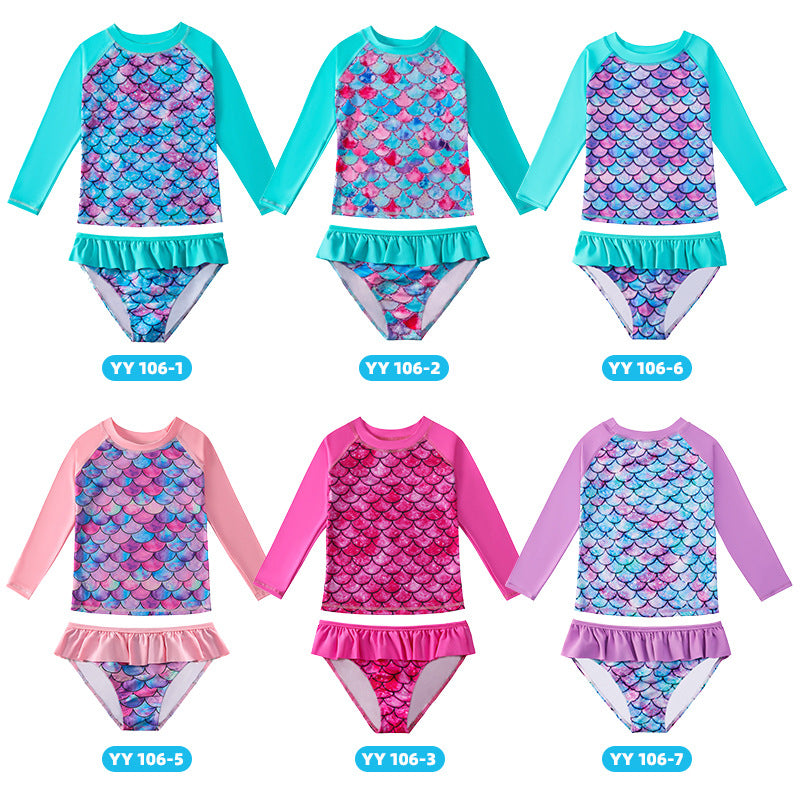 3D Fish Scale Design Two Pieces Swimsuits for Girls