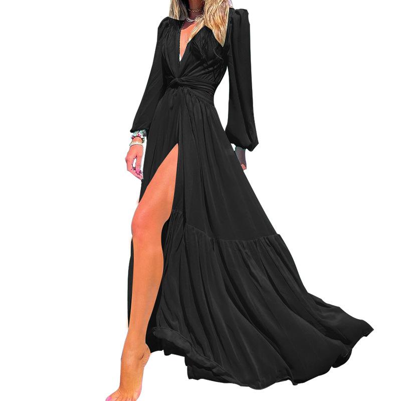 New V Neck Long Sleeves Chiffon Dresses-STYLEGOING