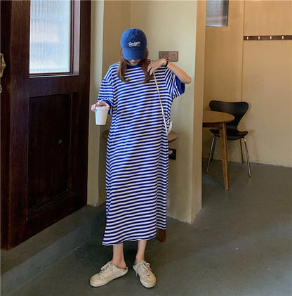 Designed Striped Summer Plus Sizes T Shirts Dresses
