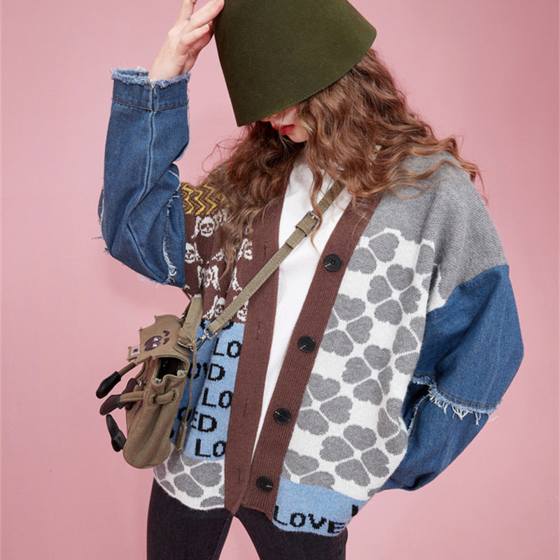 Contrast Colors Designed Women Knitting Sweater Cardigans