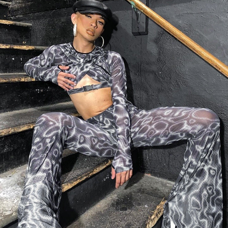 Sexy See Throught High Waist Trumpet Long Pants