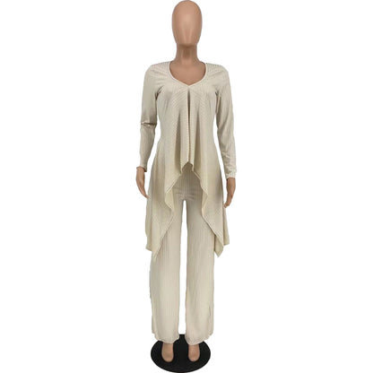 Sexy Long Sleeves Irregular Tops and Pants Set for Women