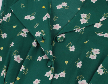 Women Turnover Colloar Floral Retro Dresses-STYLEGOING