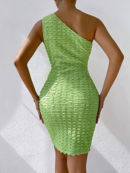 Sexy Green One Shoulder Sheath Dresses