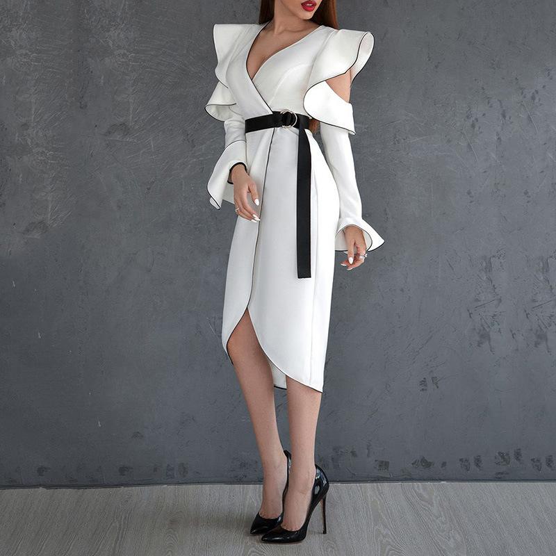 Women Sexy V Neck Bodycon Evening Dresses-STYLEGOING