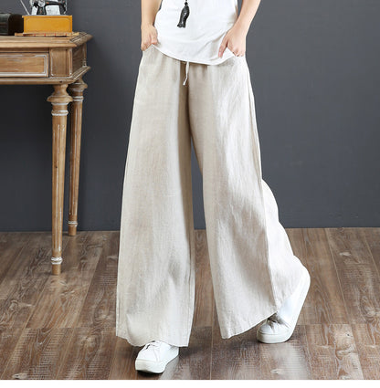 Vintage Cotton High Waist Wide Leg Pants for Women