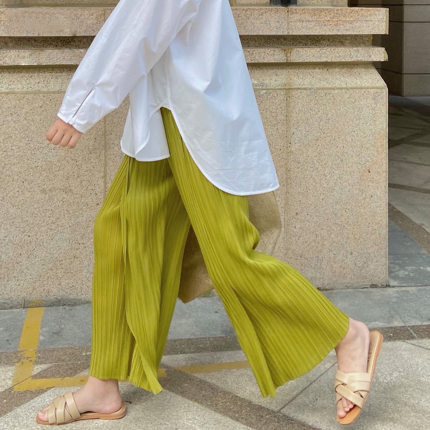 Fairy Light Green High Waist Summer Pants for Women