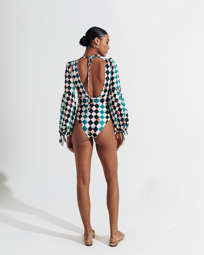 Sexy Plaid Long Sleeves Bikini Swimwear