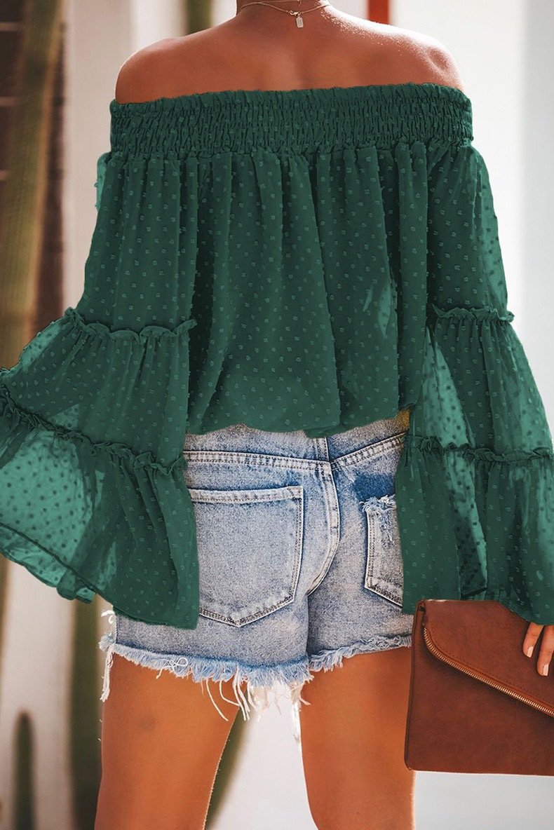 Off The Shoudler Bell Sleeves Chiffon Blouses-STYLEGOING