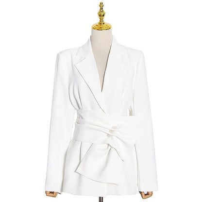Luxury classsy white blazers with Belt-STYLEGOING