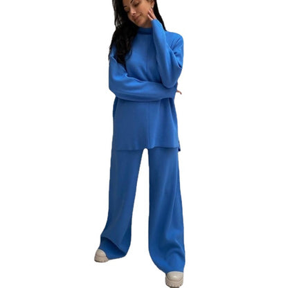 Winter Long Sleeves Knitted Tops and Wide Leg Pants