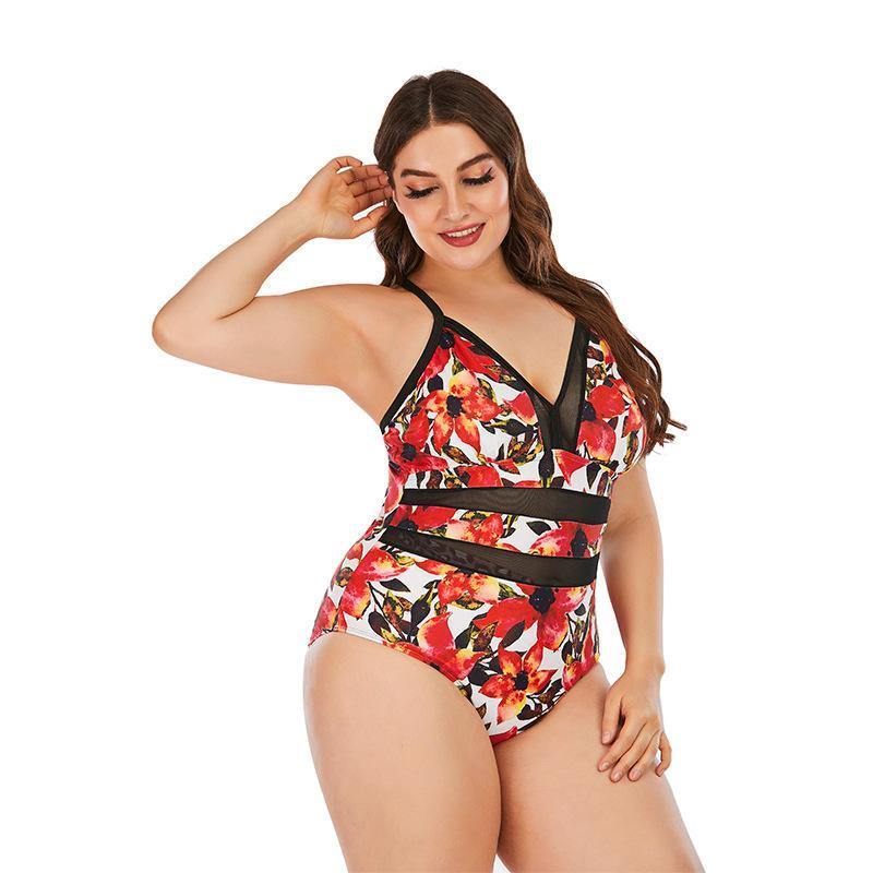 Floral Print Plus Sizes Conserved Swiming Suits-STYLEGOING