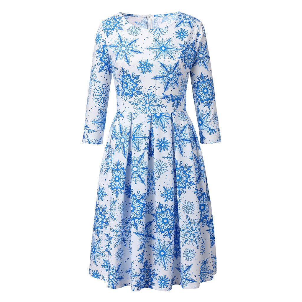 Merry Christmas Round Neck 3/4 Length Short Dresses