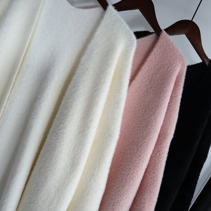 Classy Women Mink Wool Design Long Outerwear
