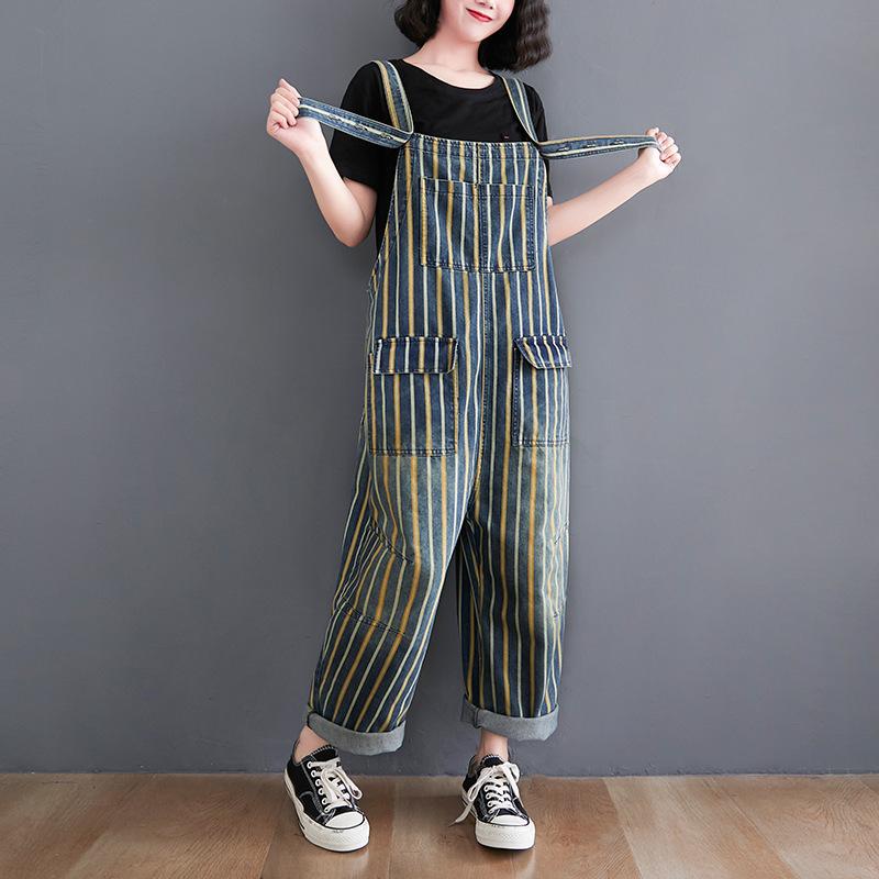 Plus Sizes Striped Pocket Demin Jumpsuits-STYLEGOING
