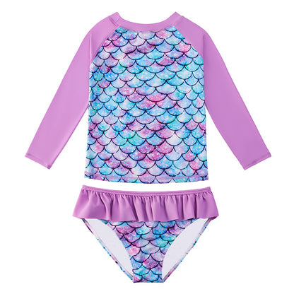 3D Fish Scale Design Two Pieces Swimsuits for Girls