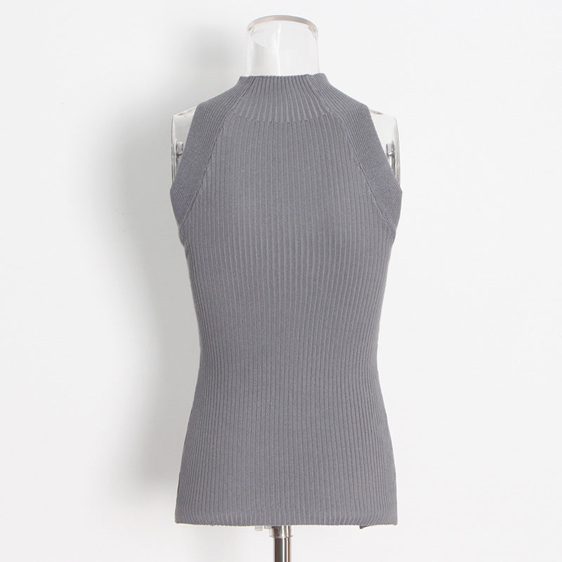 Designed High Neck Irregular Women Knitted Tank Tops