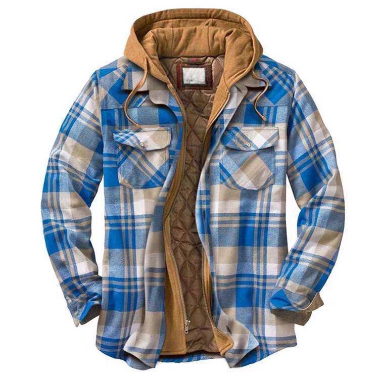 Long Sleeves Plaid Hoodies Winter Overcoat for Men-STYLEGOING