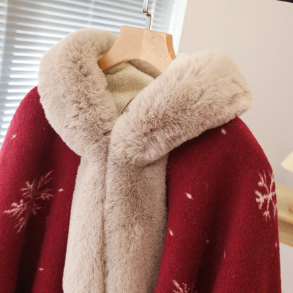 Christmas Red Velvet Hoodies Overcoat for Women