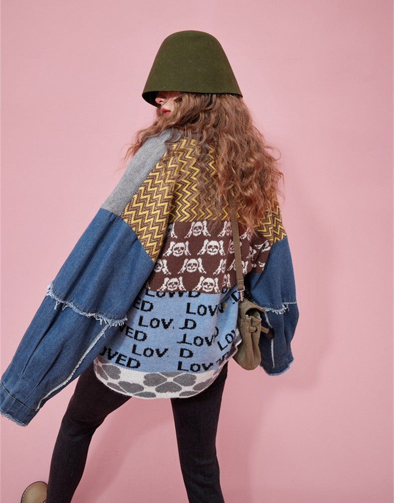 Contrast Colors Designed Women Knitting Sweater Cardigans