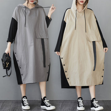 Women Plus Sizes Fall Long Sleeves Hoodies Dresses
