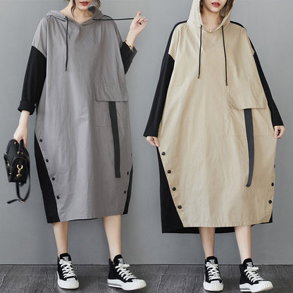 Women Plus Sizes Fall Long Sleeves Hoodies Dresses