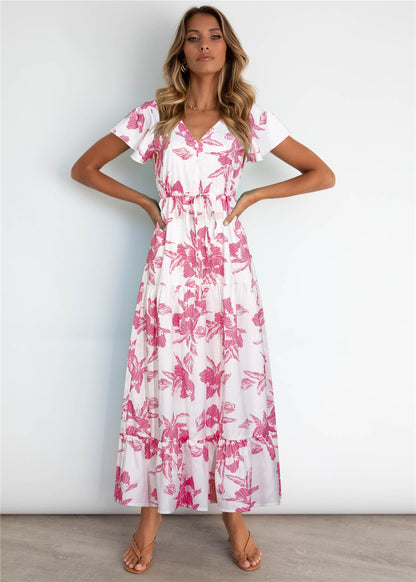 Summer Casual Foral Print Long Holiday Dresses