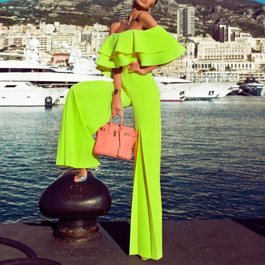 Women Ruffled High Waist Strapless Jumsuits-STYLEGOING
