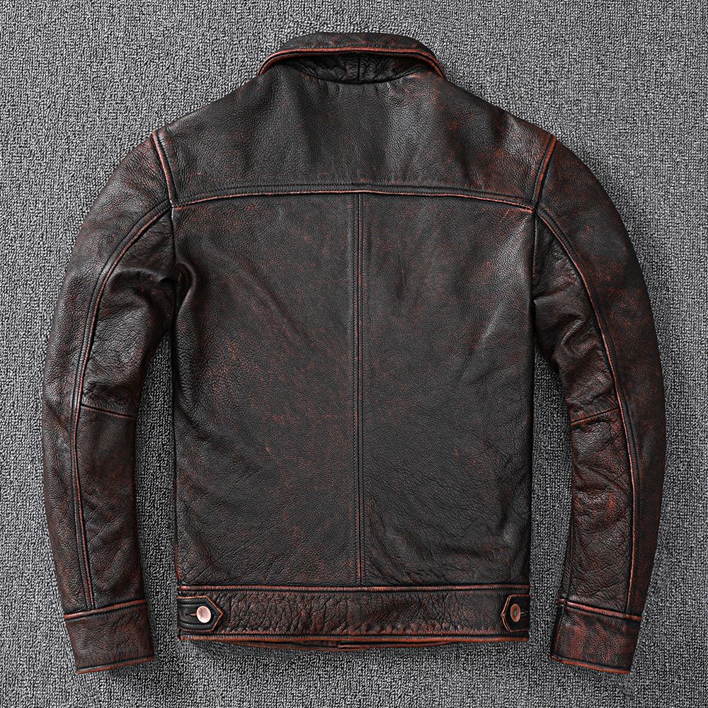 Vintage Cowhide Leather Overcoats Jackets for Men