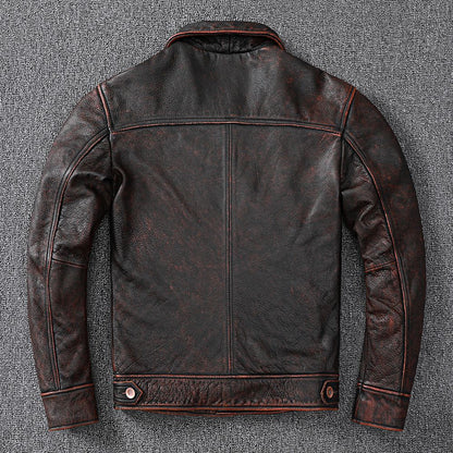 Vintage Cowhide Leather Overcoats Jackets for Men