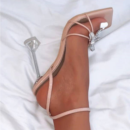 Rhinestone Design Wine Cup Heels Sandals for Women