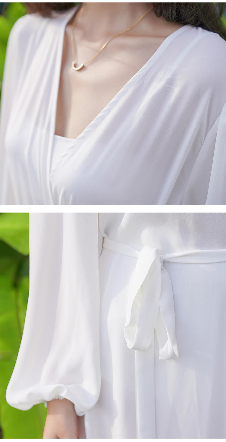 White Chiffon Summer Long Beach Cover Dresses