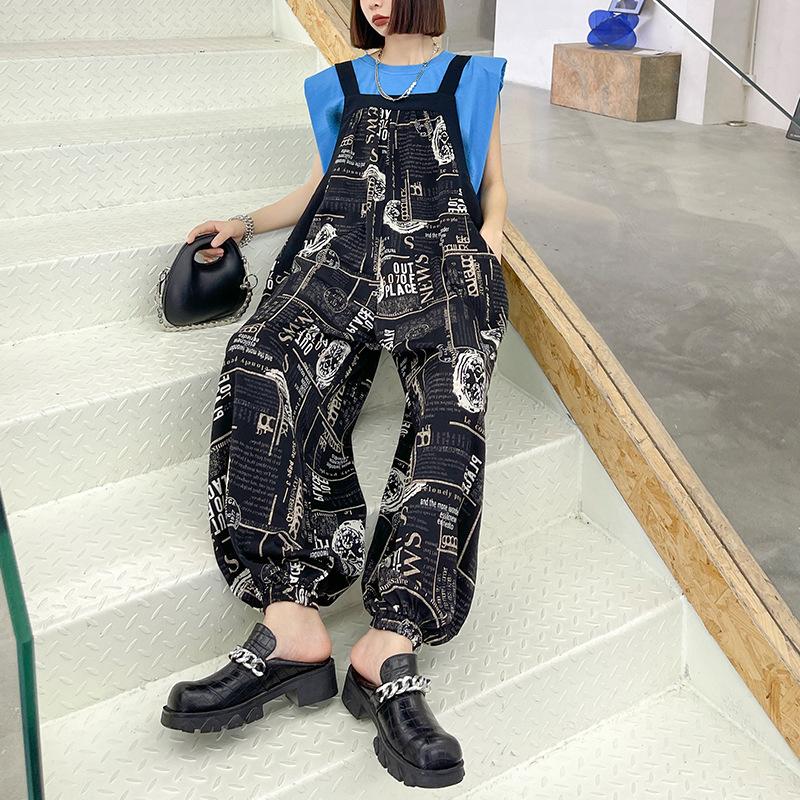 Summer Casual Newspaper Design Jumpsuits-STYLEGOING