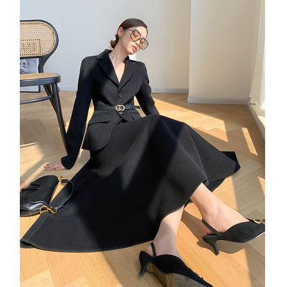 Luxury Woolen Blazer Top & Skirts Sets for Women