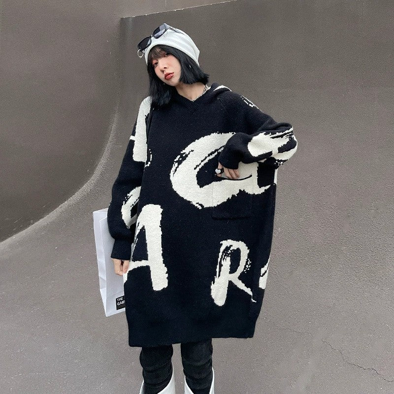 Cozy Letter Print Long Knitting Dresses