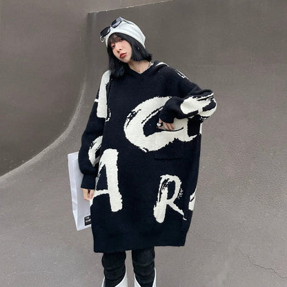 Cozy Letter Print Long Knitting Dresses