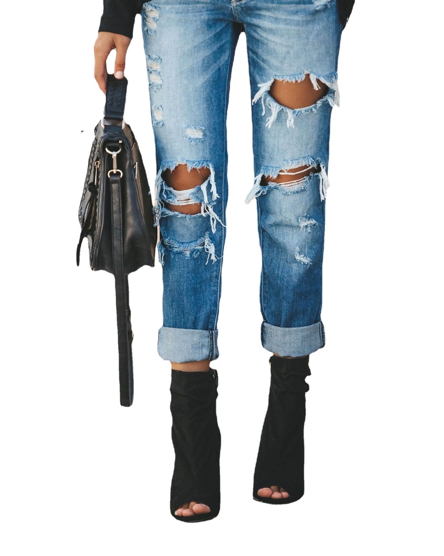 Casual Women Broken Holes Denim Jeans--Free Shipping at meselling99