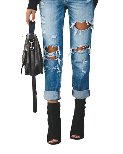 Casual Women Broken Holes Denim Jeans--Free Shipping at meselling99
