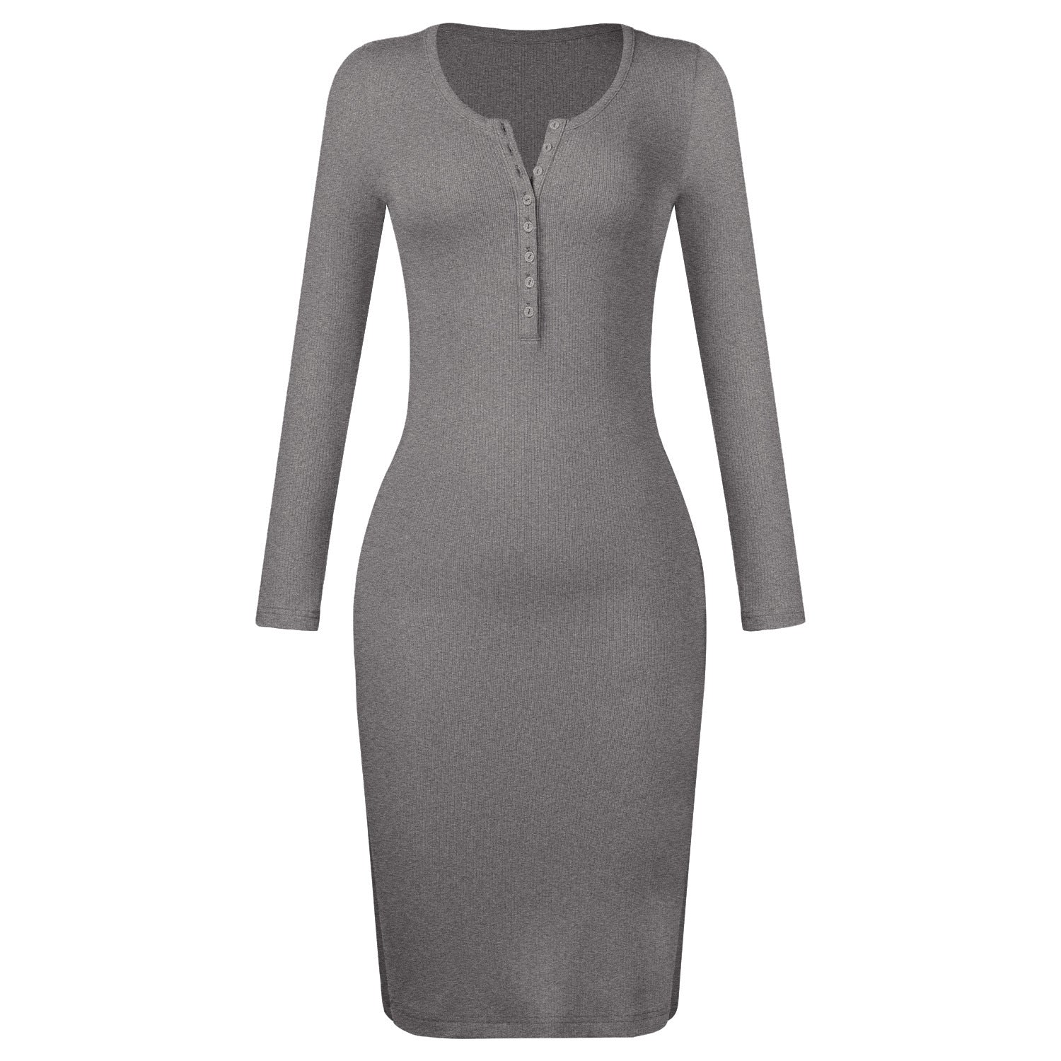 Elegant Button Design Long Sleeves Dresses