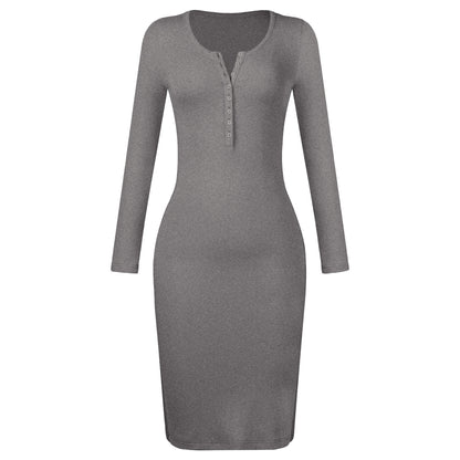 Elegant Button Design Long Sleeves Dresses