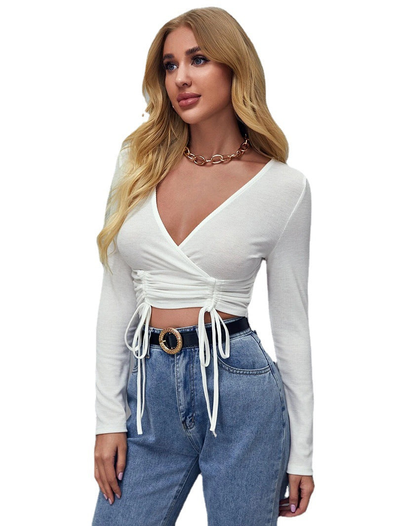 Sexy Drawstring Long Sleeves Short T Shirts