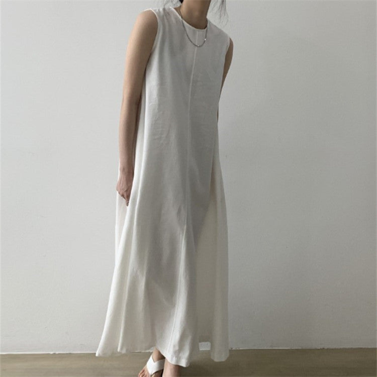 Vintage Cozy Sleeveless Vest Long Dresses with Pockets