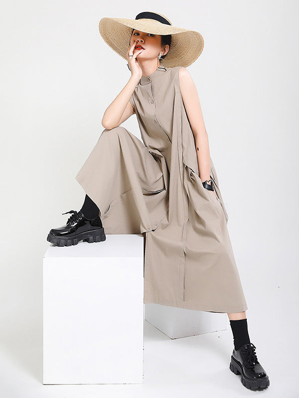 Casual Stand Collor Cotton Elegant Dresses