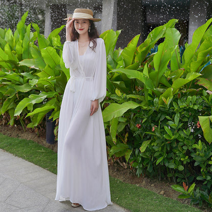 White Chiffon Summer Long Beach Cover Dresses