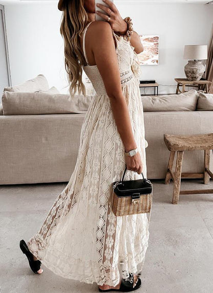 Summer Lace V Neck Sexy Midi Dresses-STYLEGOING